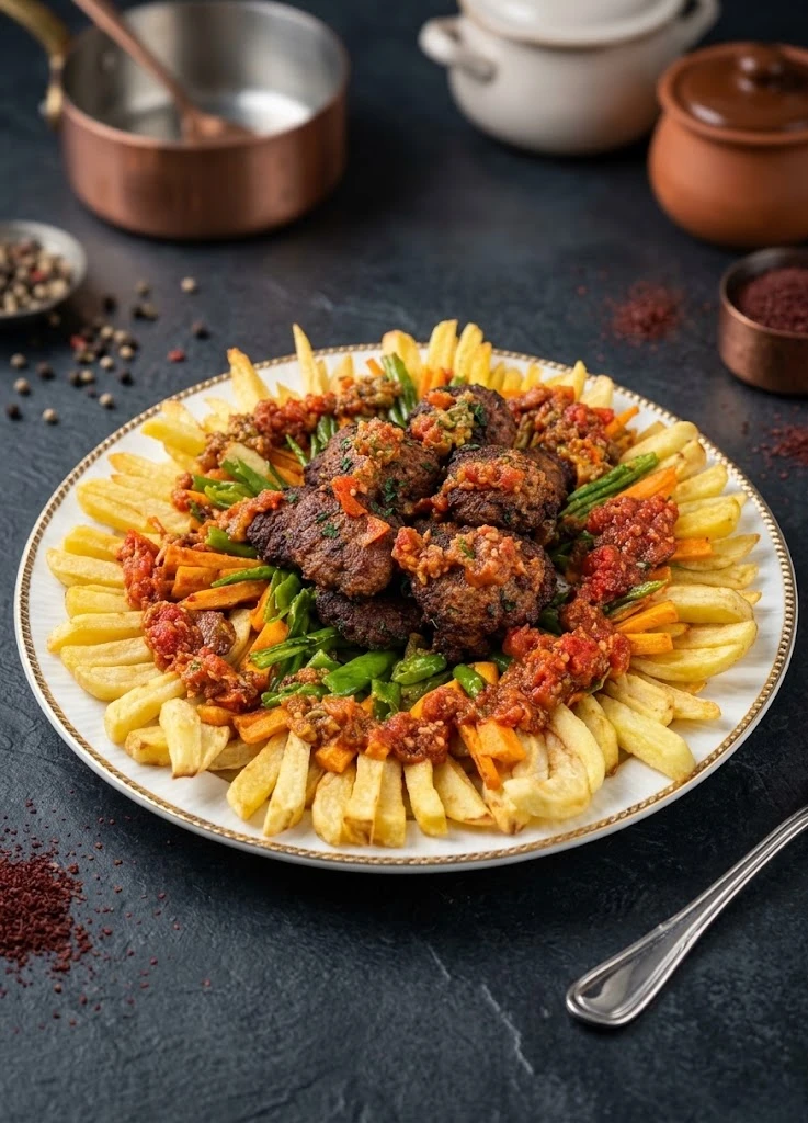 Domates Soslu Köfte & Patates Kızartması